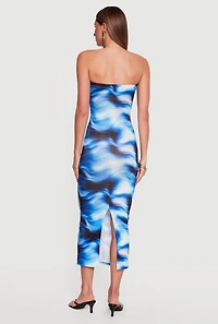 Wave Print Slit Back Tube Dress