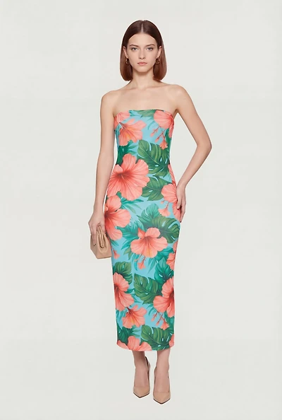 Floral Print Tube Maxi Dress