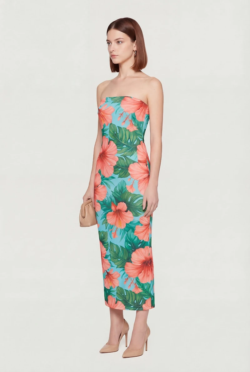 Floral Print Tube Maxi Dress