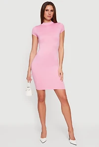 Mock Neck Short Sleeve T Shirt Dress