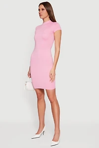 Mock Neck Short Sleeve T Shirt Dress