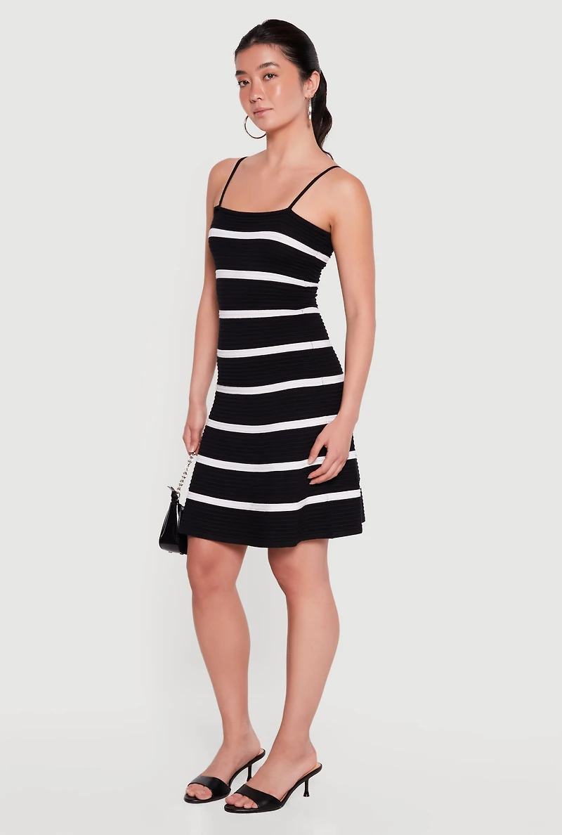 Striped Ribbed Knit Skater Dress
