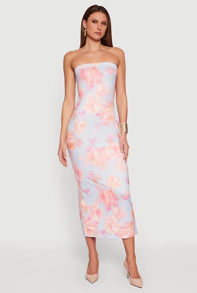 Floral Print Strapless Dress