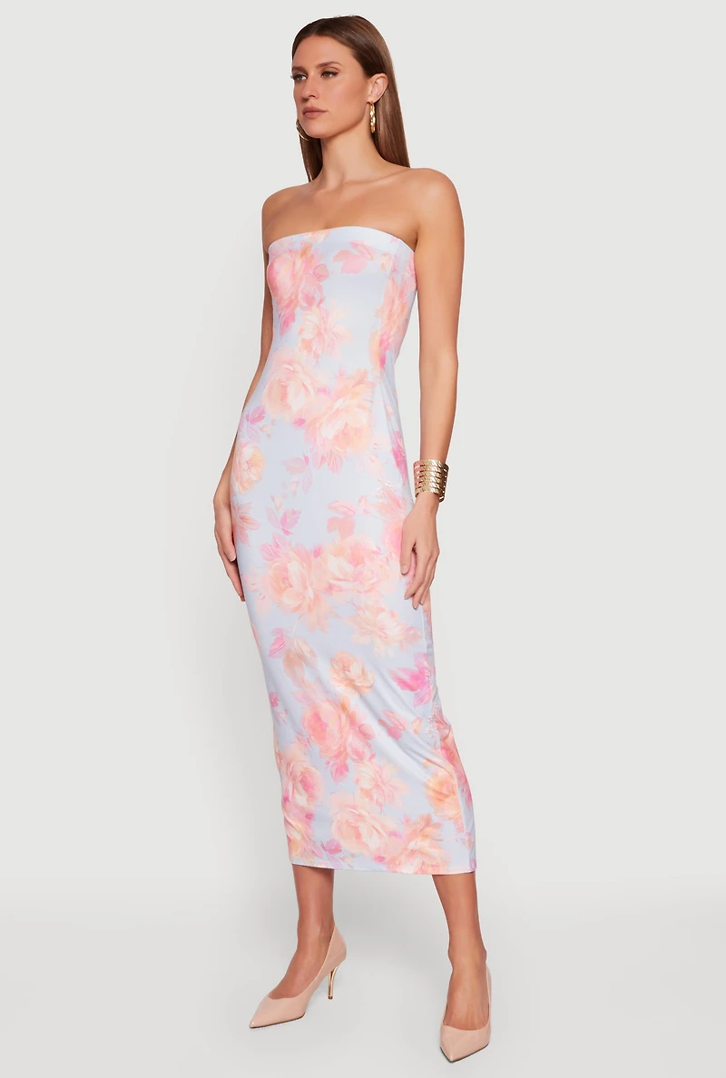 Floral Print Strapless Dress