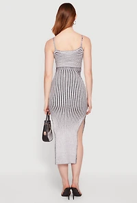 Sleeveless Ribbed Knit Striped Midi Dress with Keyhole