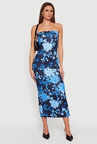 Floral Slit Back Tube Maxi Dress