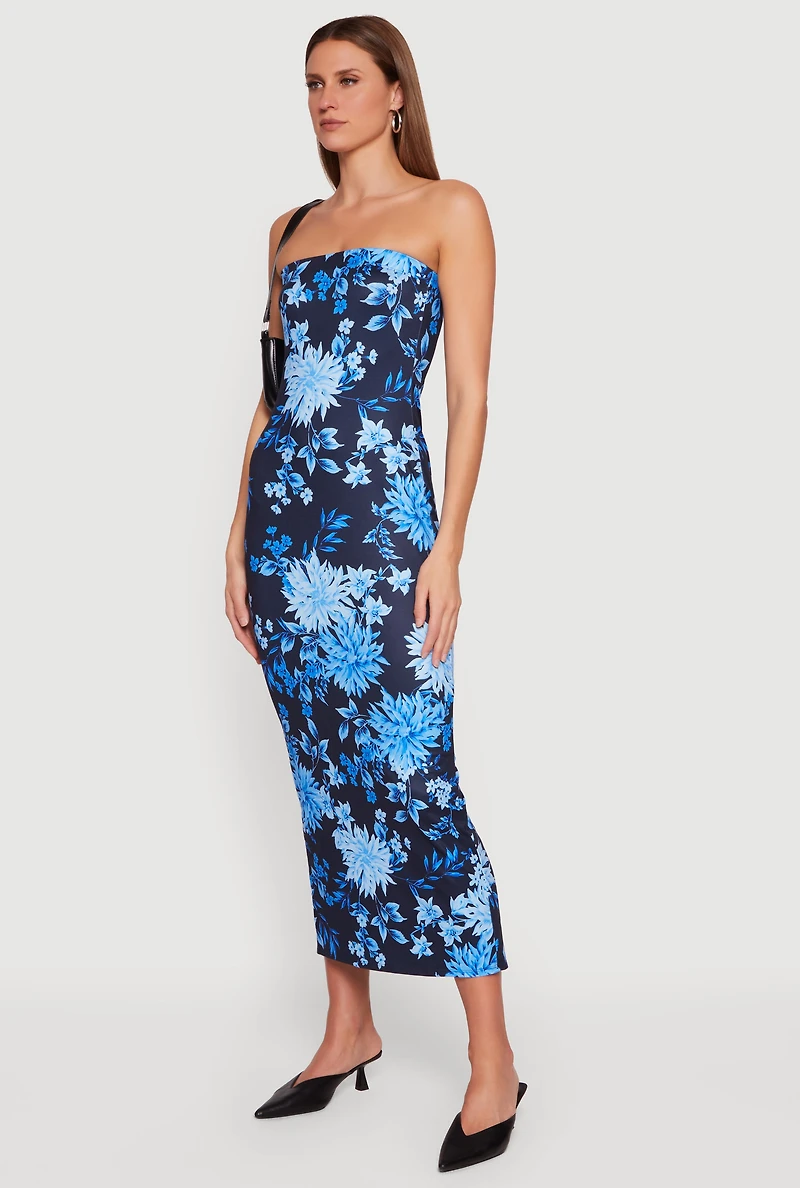 Floral Slit Back Tube Maxi Dress
