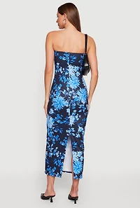 Floral Slit Back Tube Maxi Dress