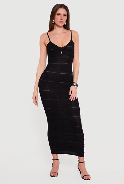 Sleeveless Pointelle Twist Front Maxi Dress