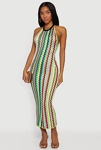 Chevron Stripe Halter Midi Dress