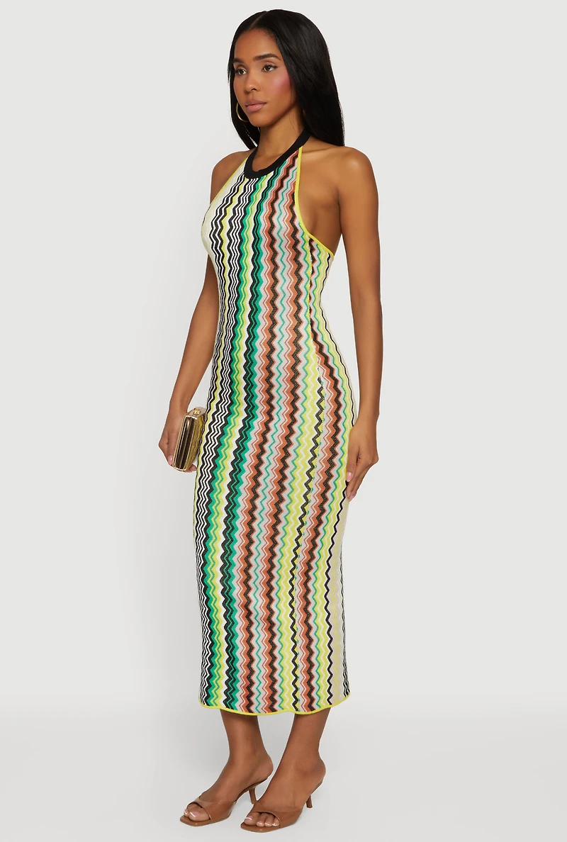 Chevron Stripe Halter Midi Dress