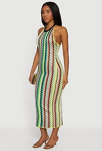 Chevron Stripe Halter Midi Dress