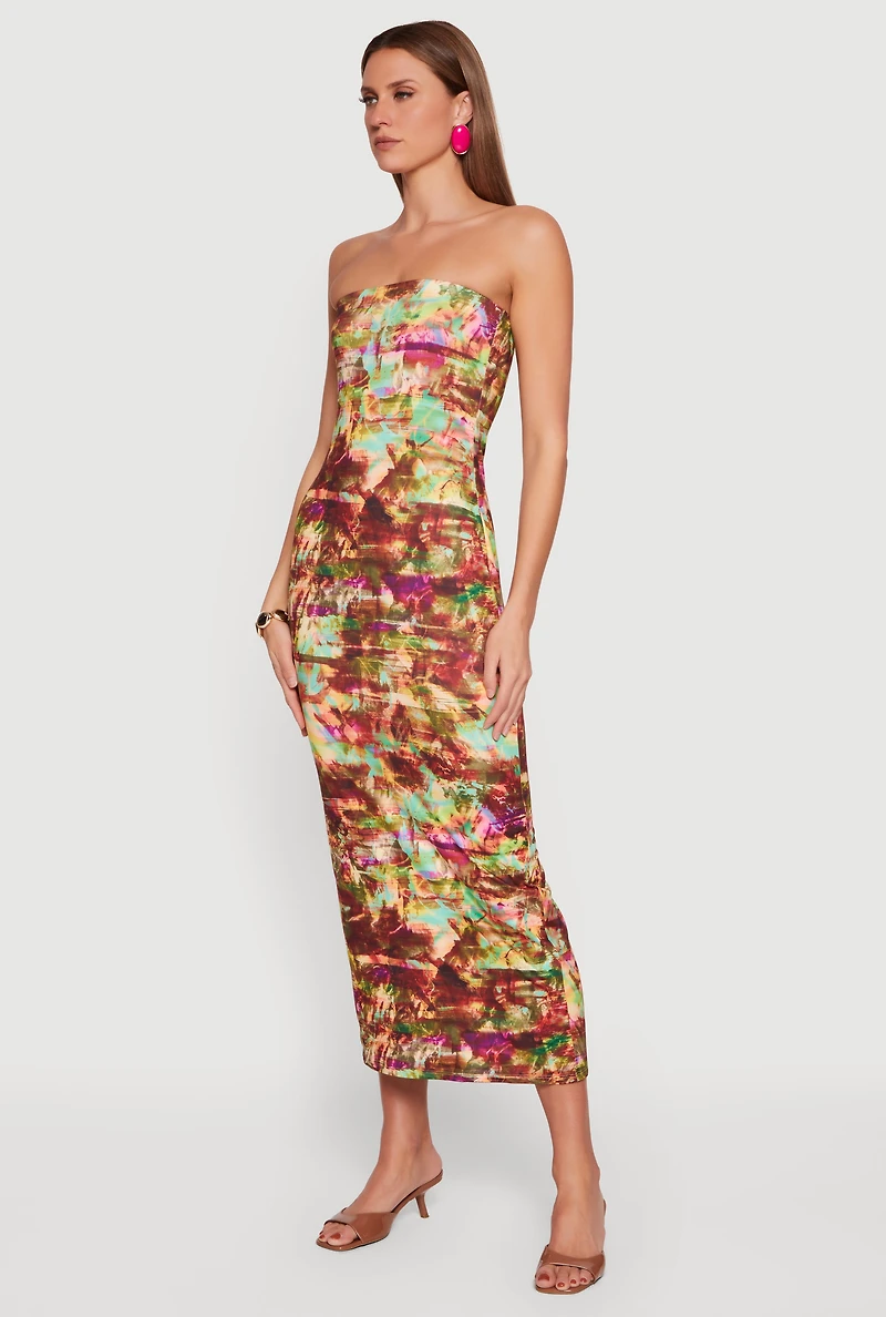 Abstract Print Strapless Dress