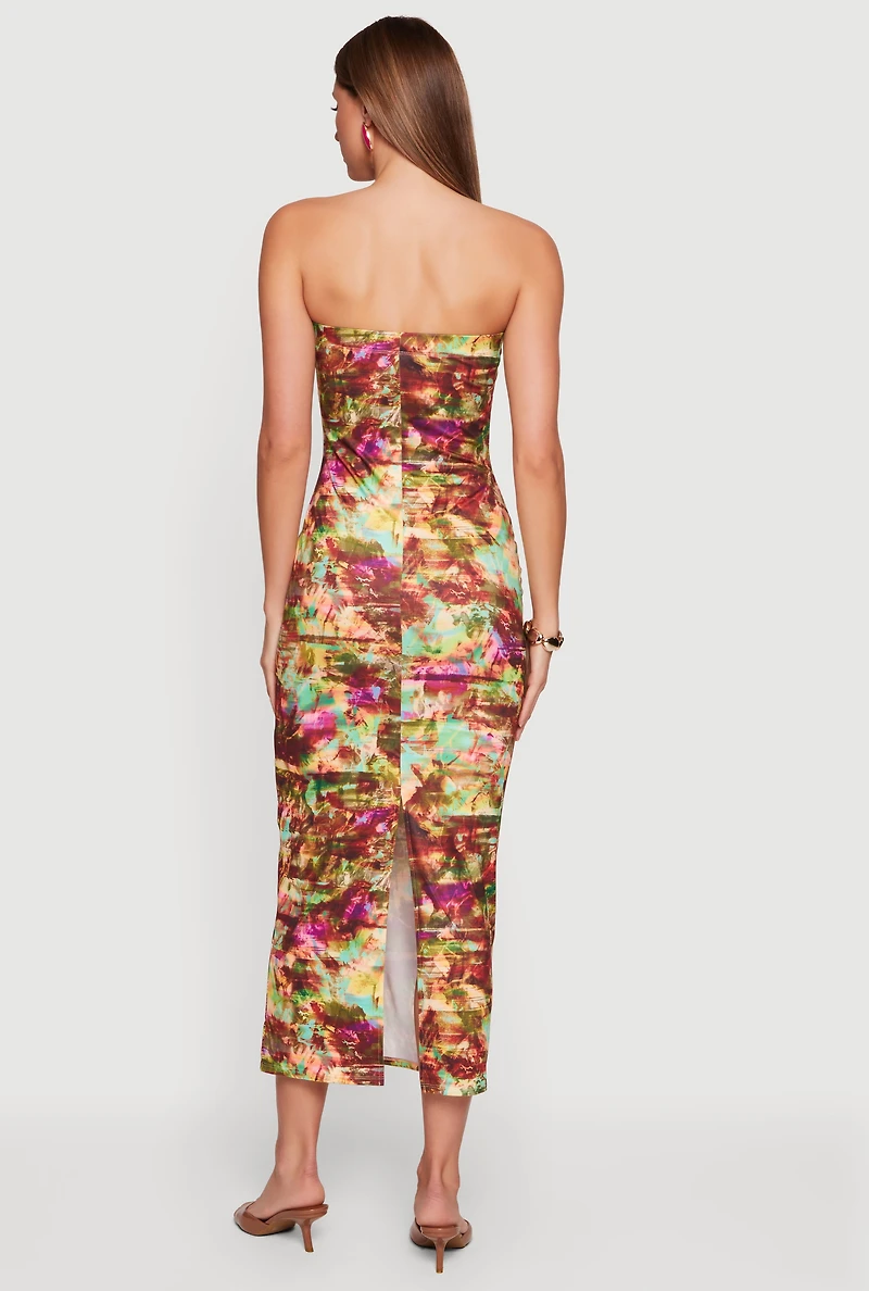 Abstract Print Strapless Dress