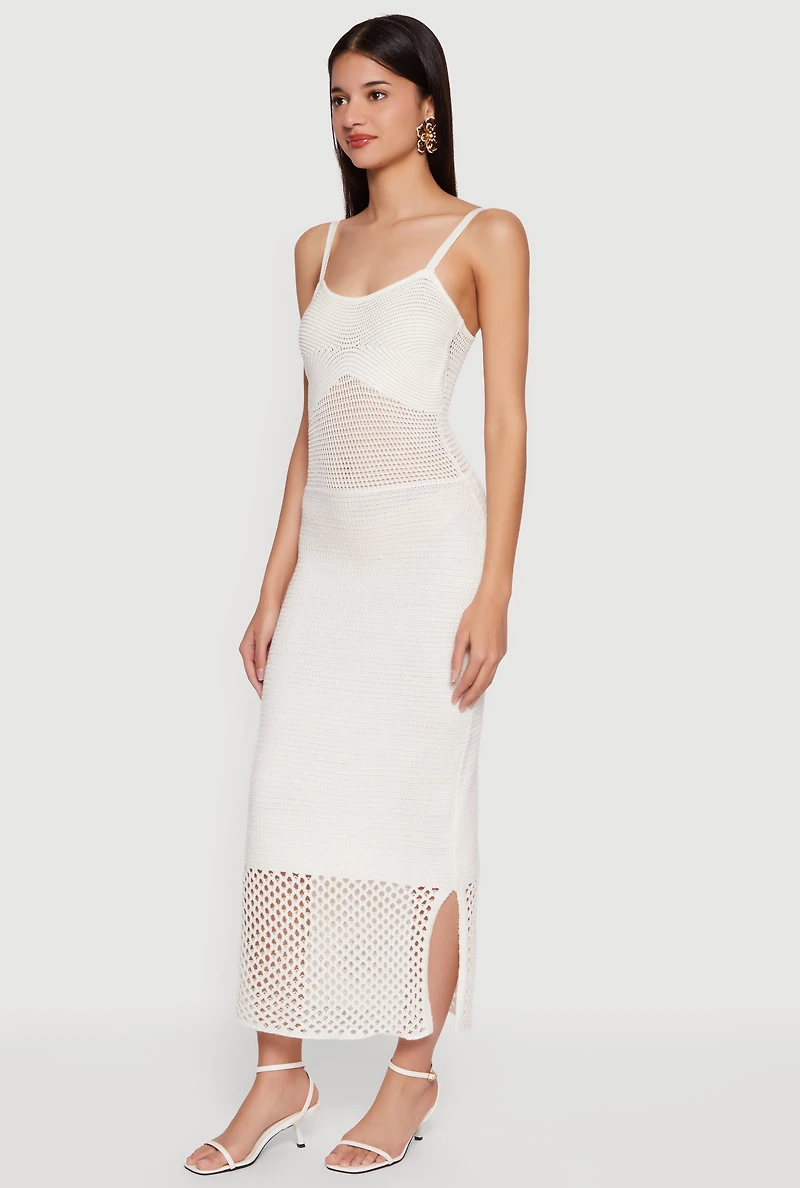 Sleeveless Side Slit Crochet Maxi Dress