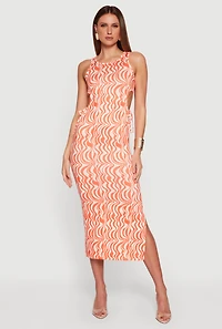 Swirl Print Drawstring Keyhole Side Maxi Dress