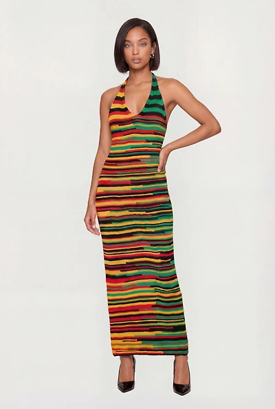 Striped Crochet Halter Maxi Dress