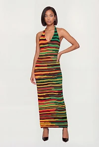 Striped Crochet Halter Maxi Dress