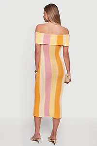 Fold Over Off The Shoulder Crochet Midi Dress