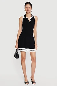 Varsity Stripe Pleated Polo Mini Dress