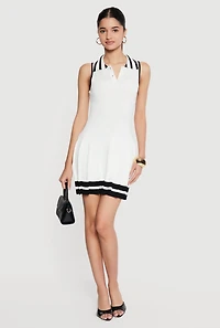 Varsity Stripe Pleated Polo Mini Dress