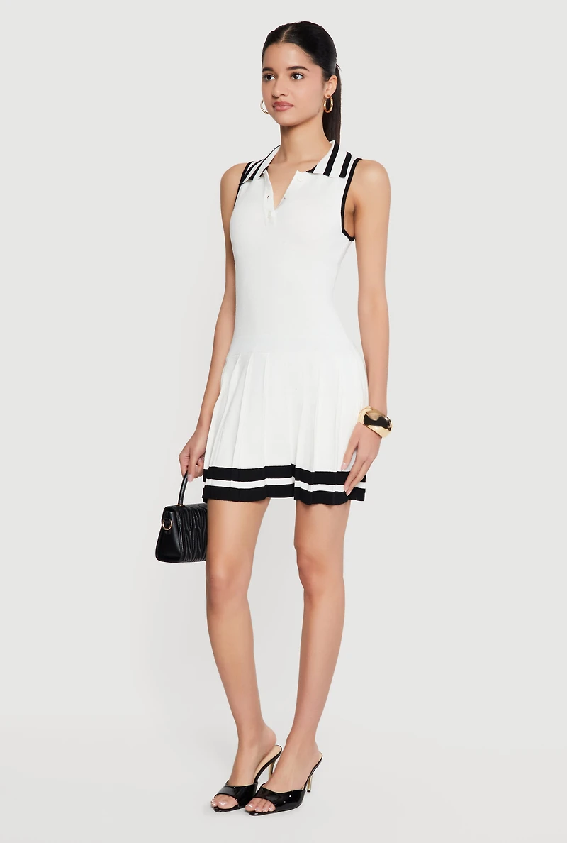 Varsity Stripe Pleated Polo Mini Dress