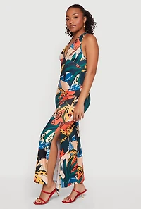 Printed Pattern Tie Back Halter Neck Mermaid Dress
