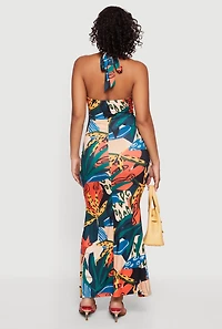Printed Pattern Tie Back Halter Neck Mermaid Dress