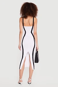 Contrast Trim Ribbed Knit Criss Cross Midi Dress
