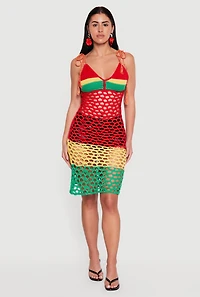 Color Blocked Tie Shoulder Crochet Dress