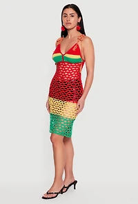 Color Blocked Tie Shoulder Crochet Dress