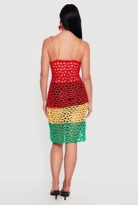 Color Blocked Tie Shoulder Crochet Dress