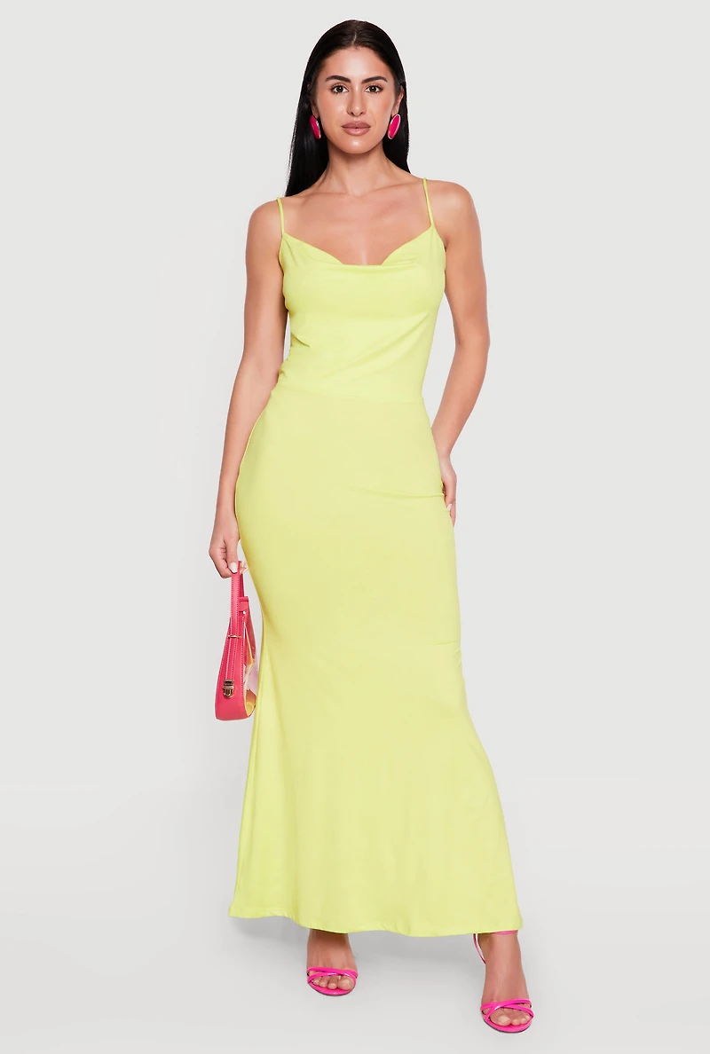 Cowl Neck Open Back Mermaid Dress