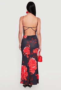 Floral Cowl Neck Ruched Detail Mermaid Dress