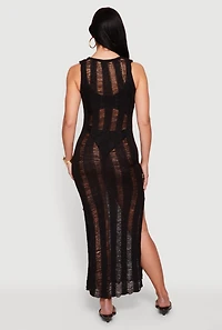 Crochet Shadow Stripe Side Slit Maxi Dress