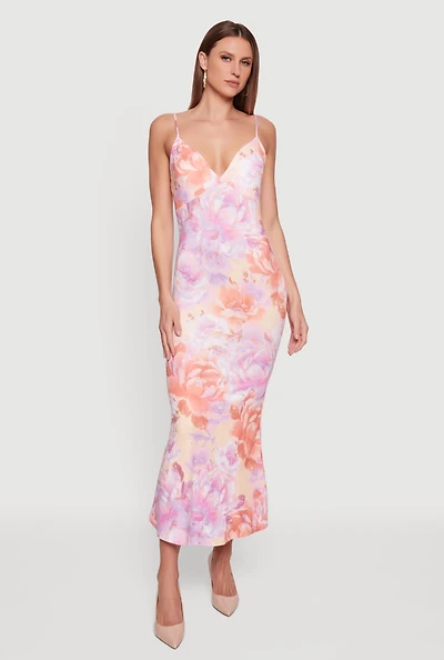 Floral Print Sleeveless Maxi Dress