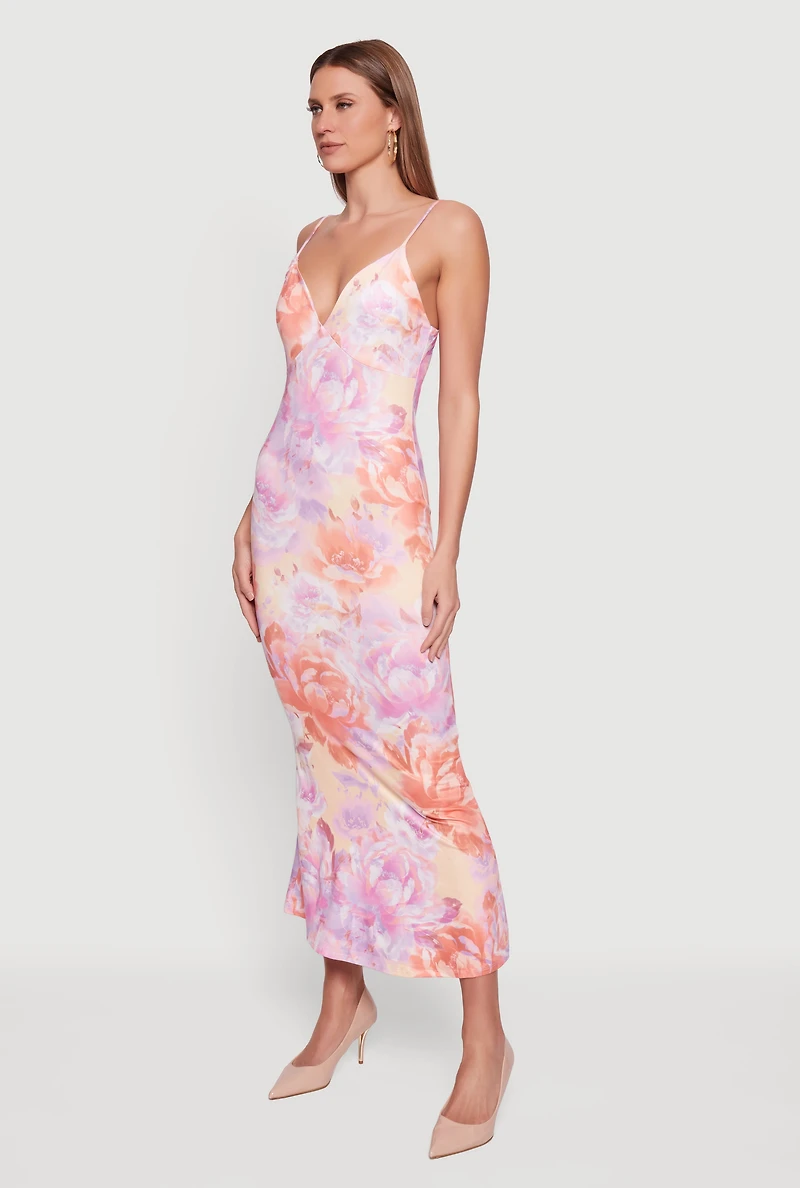 Floral Print Sleeveless Maxi Dress