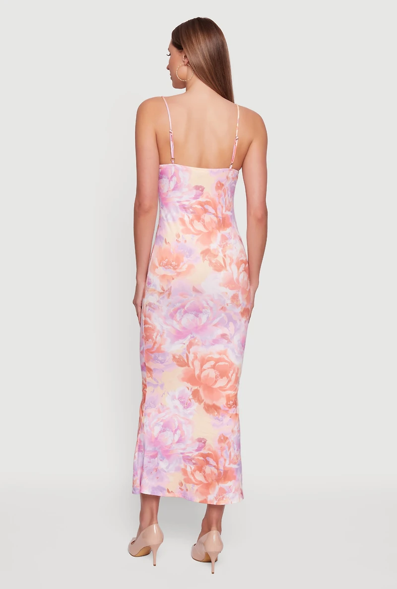 Floral Print Sleeveless Maxi Dress