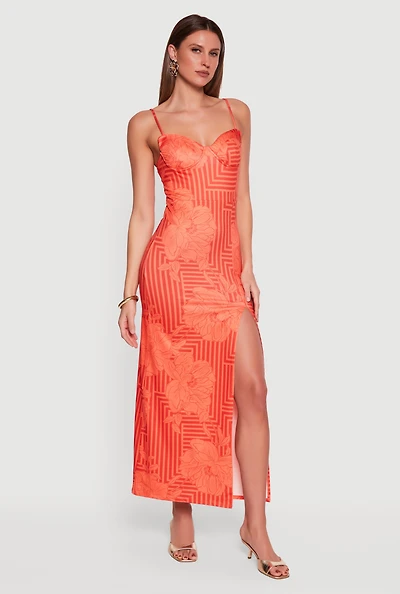 Geometric Floral Bustier Maxi Dress