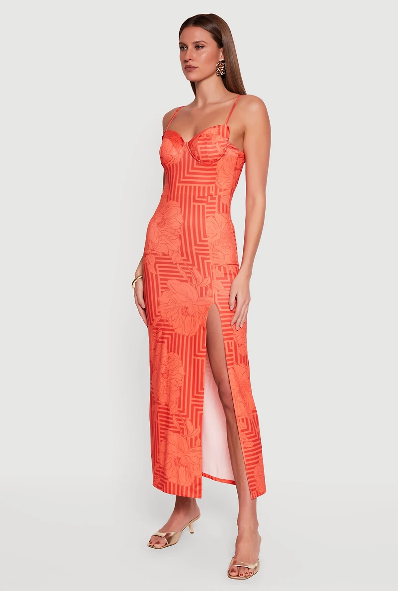 Geometric Floral Bustier Maxi Dress