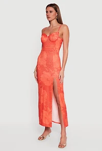 Geometric Floral Bustier Maxi Dress