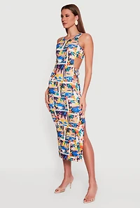 Tropical Print Side Slit Midi Dress