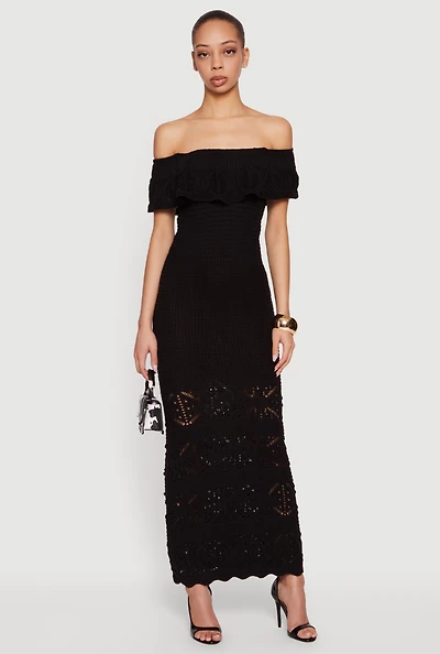 Off The Shoulder Crochet Maxi Dress