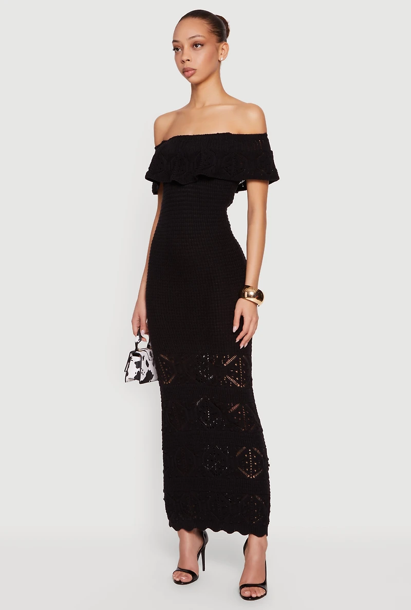 Off The Shoulder Crochet Maxi Dress