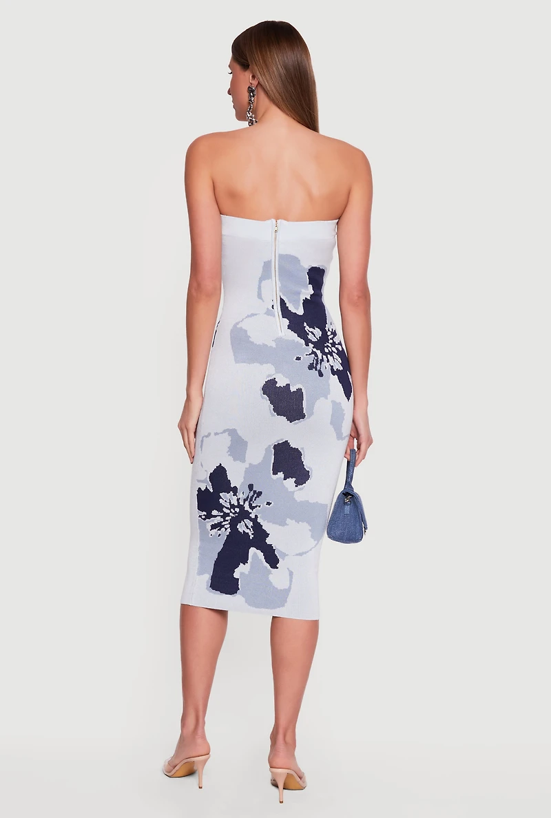 Abstract Floral Print Zip Back Tube Dress