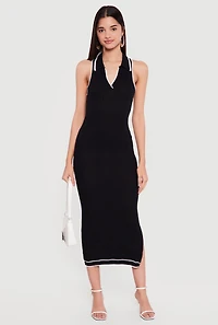 Geometric Patterned Side Slit Midi Sweater Dress
