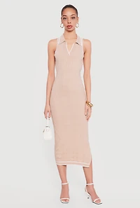 Geometric Patterned Side Slit Midi Sweater Dress