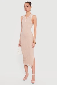 Geometric Patterned Side Slit Midi Sweater Dress