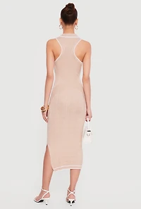 Geometric Patterned Side Slit Midi Sweater Dress