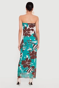 Tropical Floral Mesh Tube Maxi Dress
